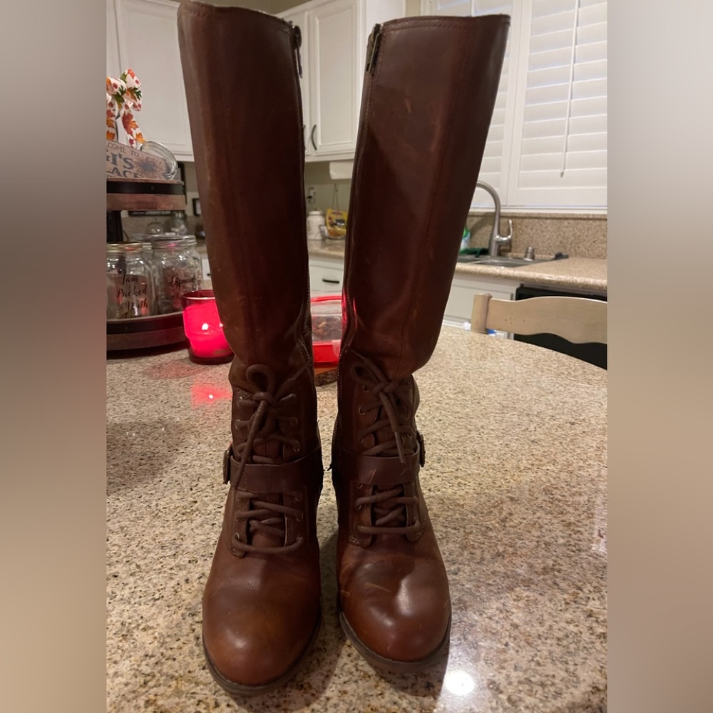 Timberland Brown Lace-Up Tall Leather Boots 5.5 vintage style